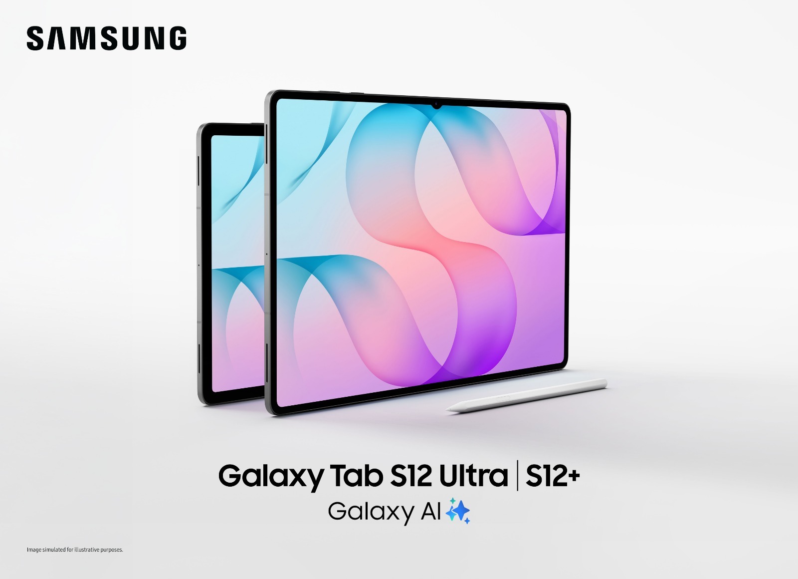 Galaxy Tab S12 Ultra y S12+ junto al S Pen en una imagen promocional de Samsung